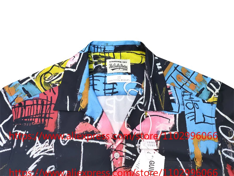 2026 New WACKO MARIA Graphic Art Button Up Shirt, Short Sleeve Casual Streetwear Hawaiian High Quality Top