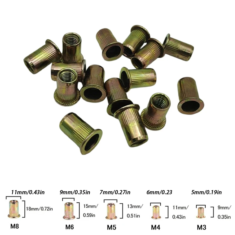 175Pcs M3 M4 M5 M6 M8 Blind Rivet Nuts, Flat Head Threaded Rivet Insert Nuts, Galvanized Carbon Steel Rivnut ,Sheet Metal Repair