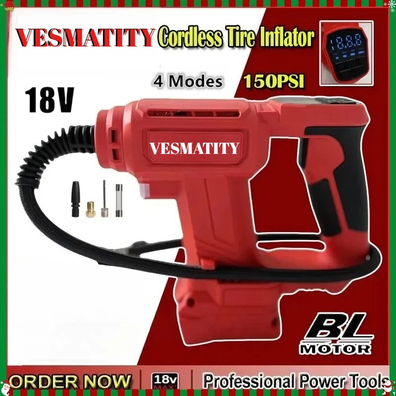 Electric Air Pump Cordless Car Tyre Inflator Portable Air Compressor  Fit Milwaukee  Battery for Cars Bicycles