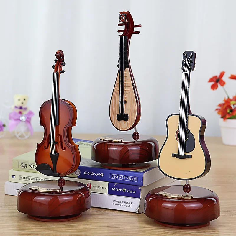 

Rotating Music Box Guitar Violin Music Box Birthday Gift Girl Holiday Gift Living Room Creative Decoration Box for A Gift
