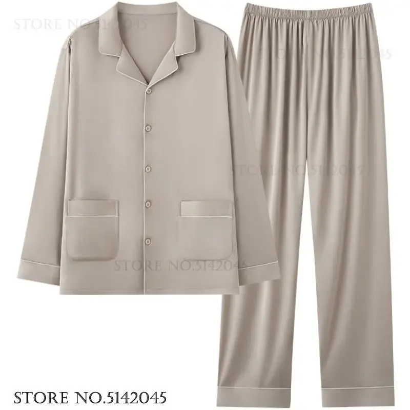Big Size Mens Pajamas Set Loungewear Spring Autumn Long Sleeve Trouser Pijamas Suit with Pocket Loose Casual Home Clothes Pyjama