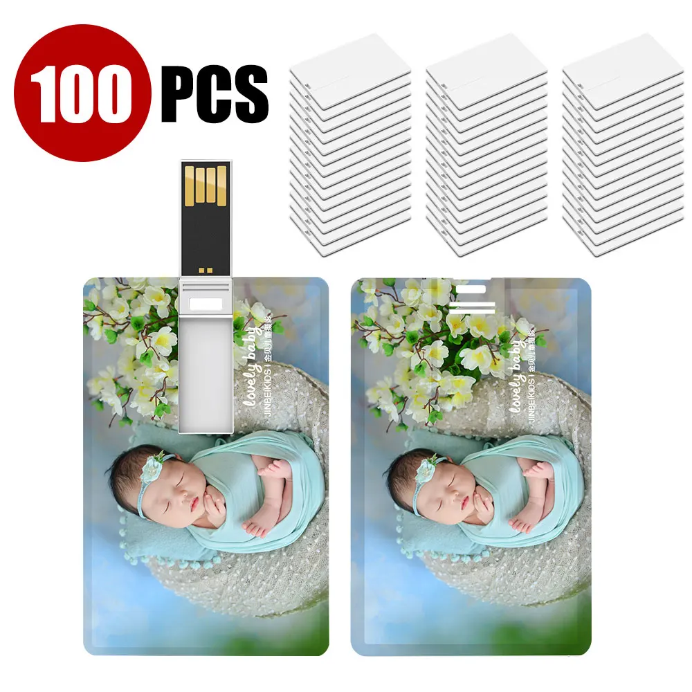 100Pcs Credit Card Model USB Flash Drive 16GB Memory Card 32GB 64GB Pendrive USB stick Pen Drive Free Custom Logo Color Printing