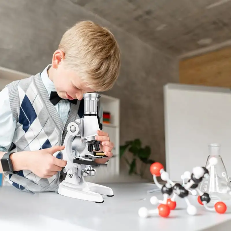 

Children Beginner Microscope Set Kid Microscope Kit with 100X-1200X Microscope Children Experiment Toy LED Light Adjustable for