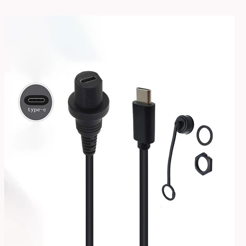 Cable USB tipo c a prueba de agua IP67, Conector de montaje en Panel macho a hembra, Cable de extensión de 30cm, USB-C, impermeable, 0,3 M