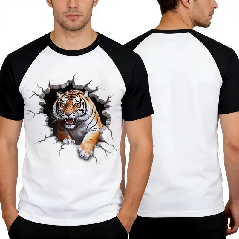 Funny Tiger Pattern 3D Print Men's T Shirt Casual O-neck Short Sleeve Tops Summer Street Hip Hop Clothing Fashion Loose Men Tees