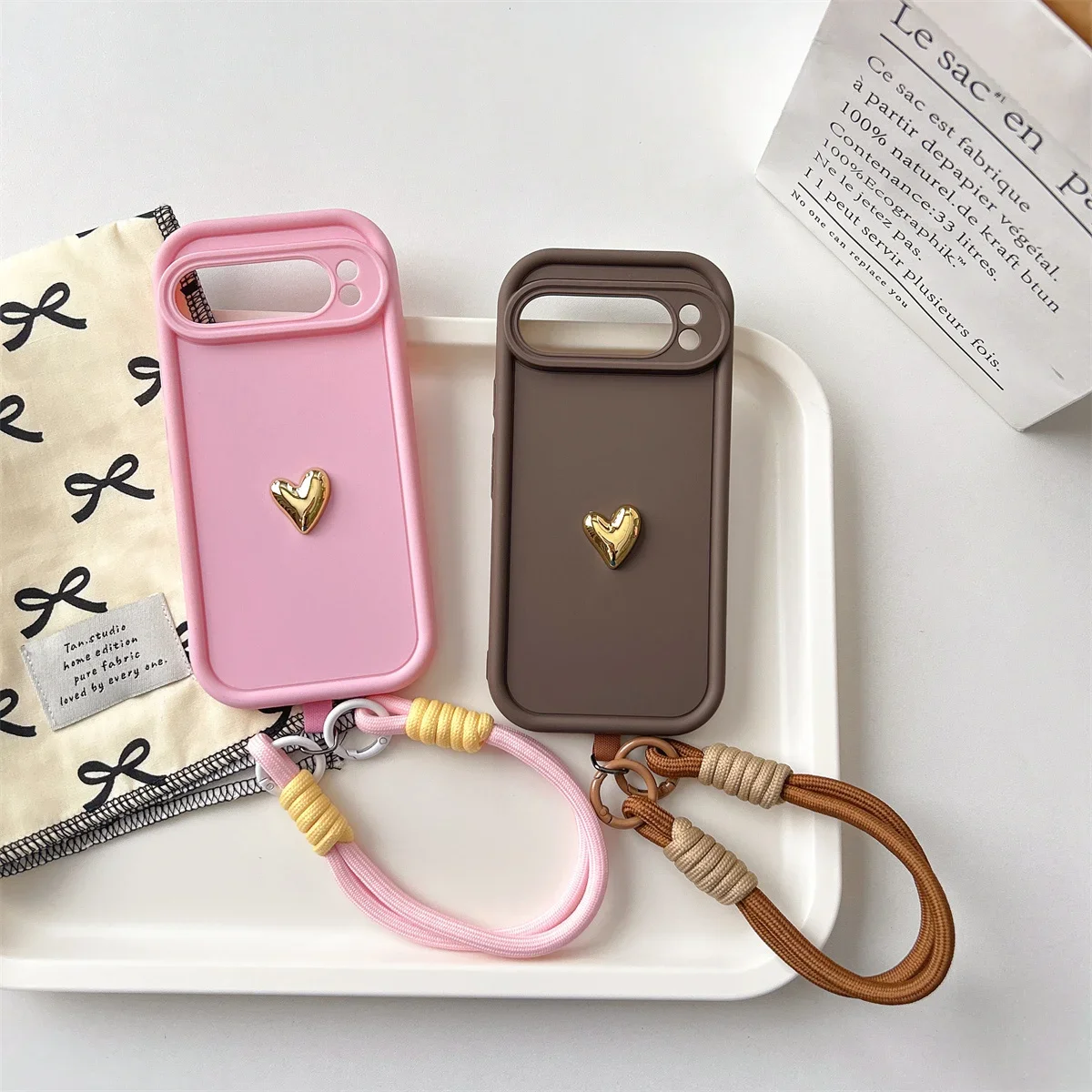 3D Gold Herz Liebe Seil Handschlaufe Silikon Soft Phone Case für Google Pixel 7 8 9 Pro XL 7A 8A schützende stoßfeste Abdeckung