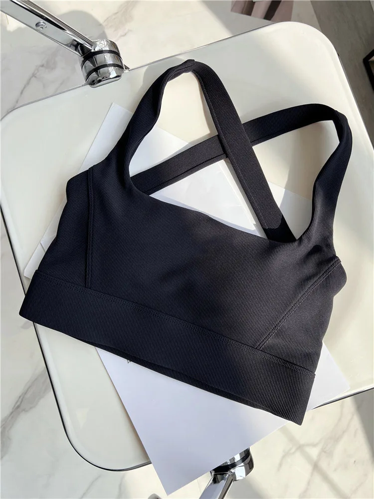 Criss Cross Sports Bra Medium Support Brushed Gym Fitness Workout Push Up Bra with Removable Padding