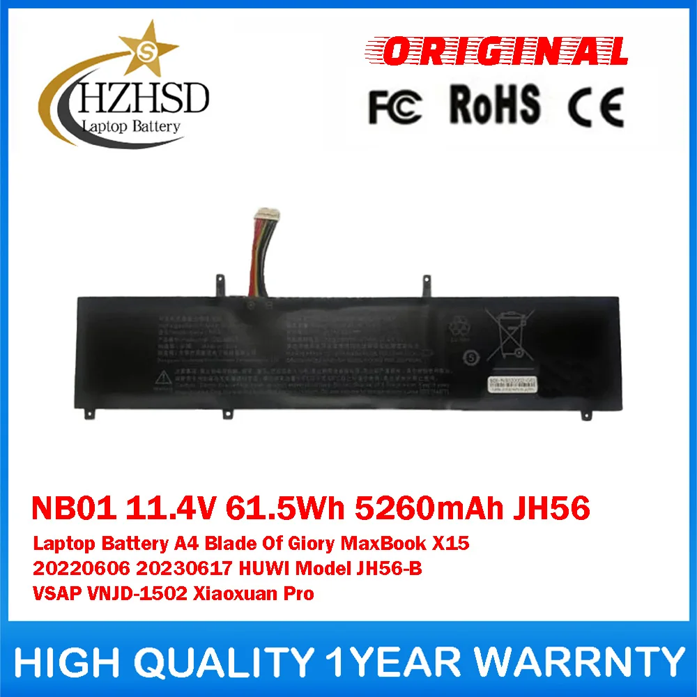 NB01 11.4V 61.5Wh 5260mAh JH56 Genuine Original Laptop Battery For Aierxuan Xiaoxuan KUU A4 Blade Of Giory MaxBook X15 20220606