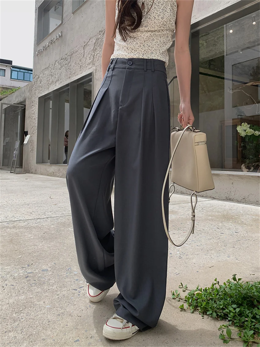 

Alien Kitty 2024 Solid Work Wear New Pants Straight Loose Fashion Wide Leg Minimalist Mujer Summer Chic High Waist Streetwear