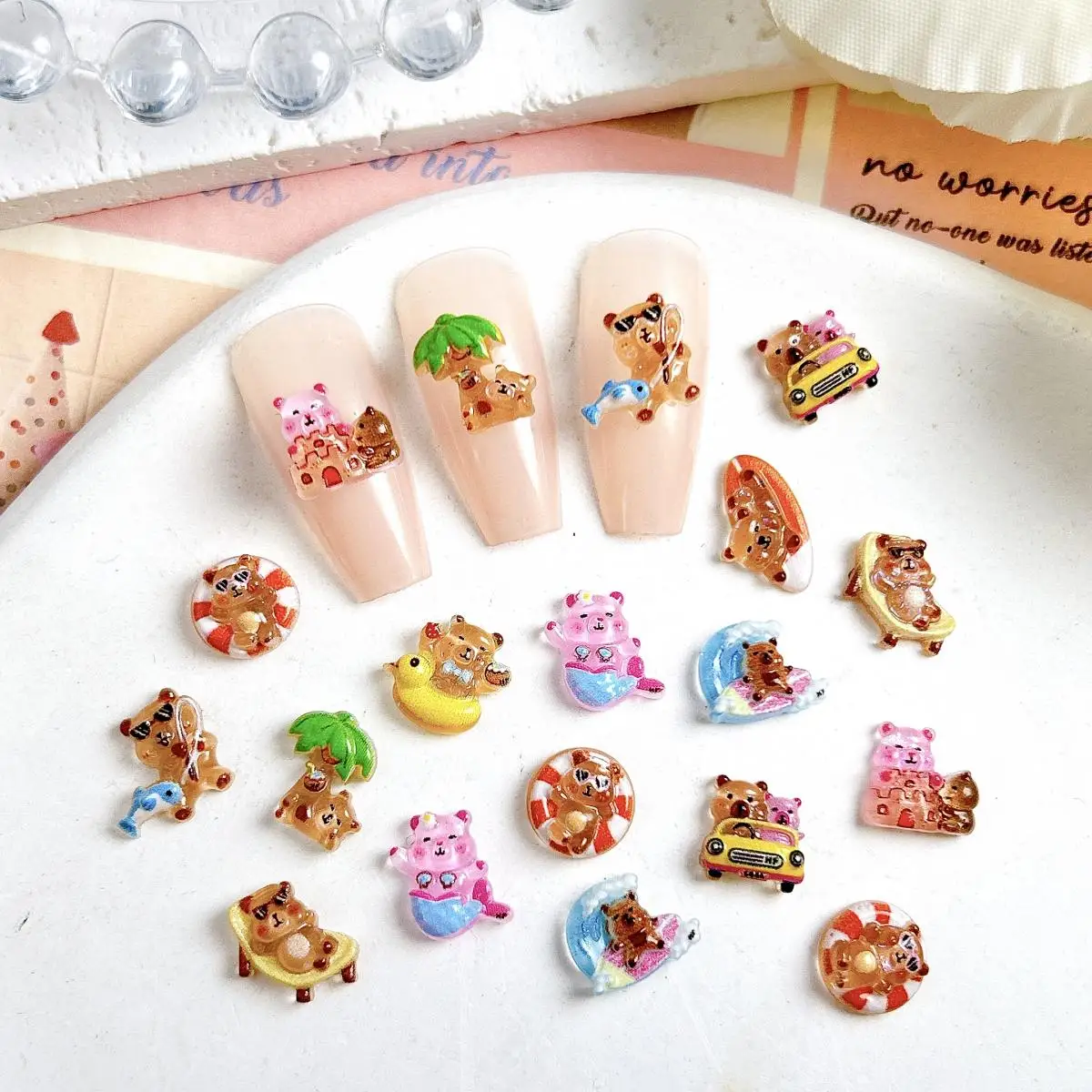 ランダムミックスマルチスタイル可愛いレジンカピバラネイルアートチャームキュートな漫画イルカハンドメイドスクラップブックネイルDIYアクセサリー