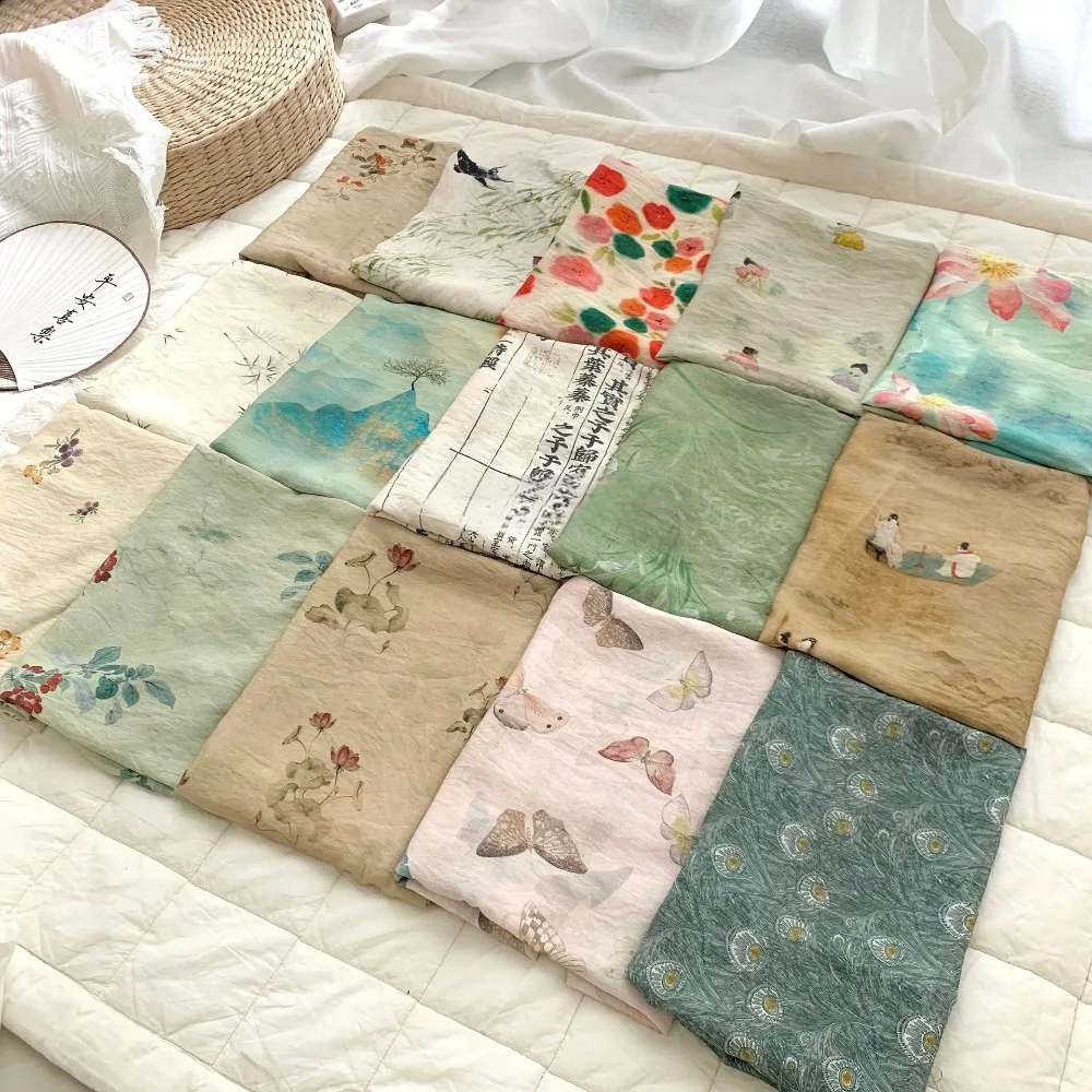 150x50cm Ramie Digital Print Fabric Retro Style National Cailco Children's Dress & Women's Sewing Cloth