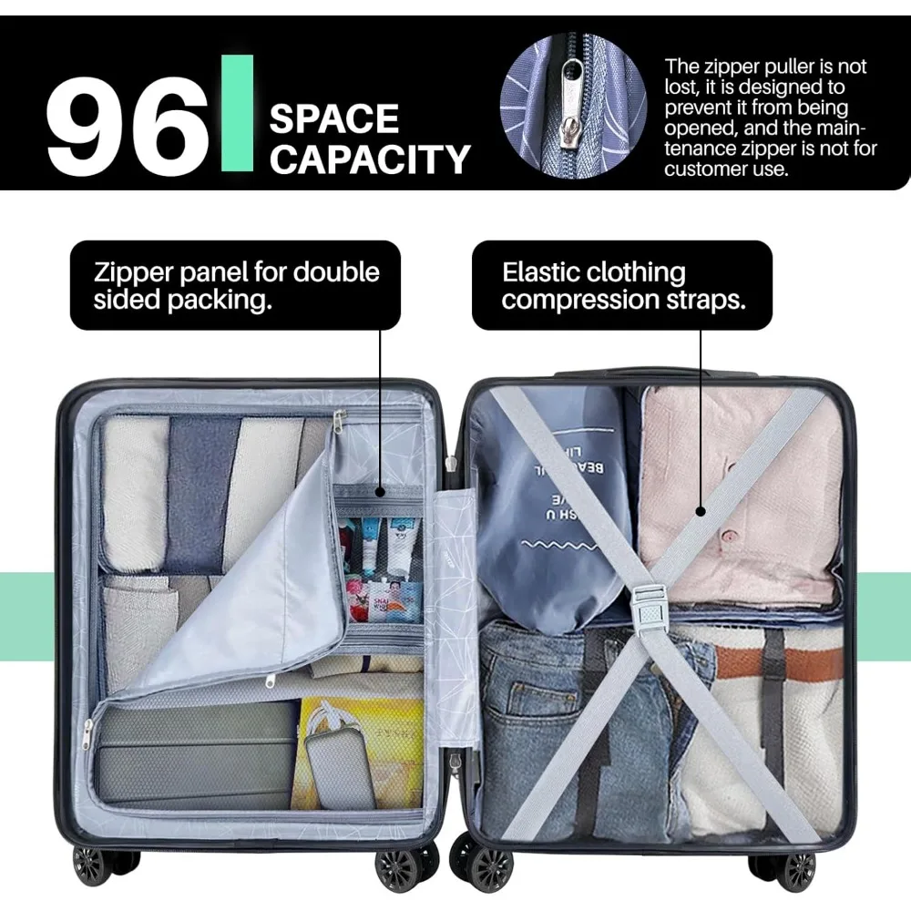 Equipaje rígido de ABS liviano con USB, ruedas, cerradura TSA - Maleta grande blanca de 28 pulgadas para viajes