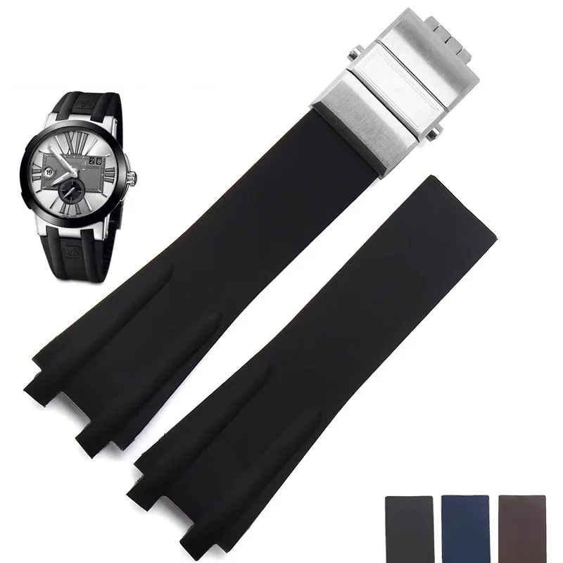 High Quality Silicone Watch Strap 26mm for Athens Ulysse Nardin Watchband Double Press Folding Buckle Men Rubber Sports Bracelet