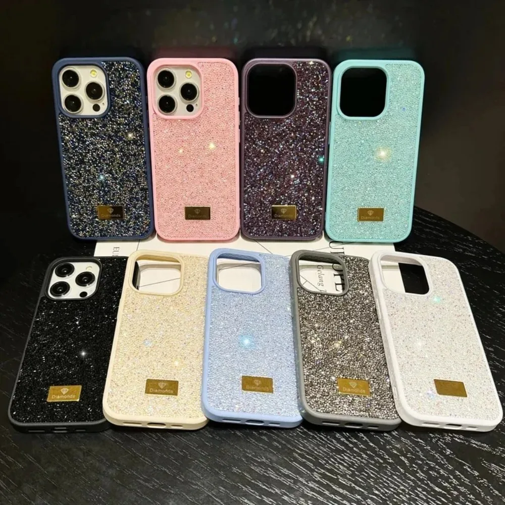 Moda brilhante strass glitter diamante caso para iphone 17 16 15 14 pro max plus à prova de choque bling capa para meninas