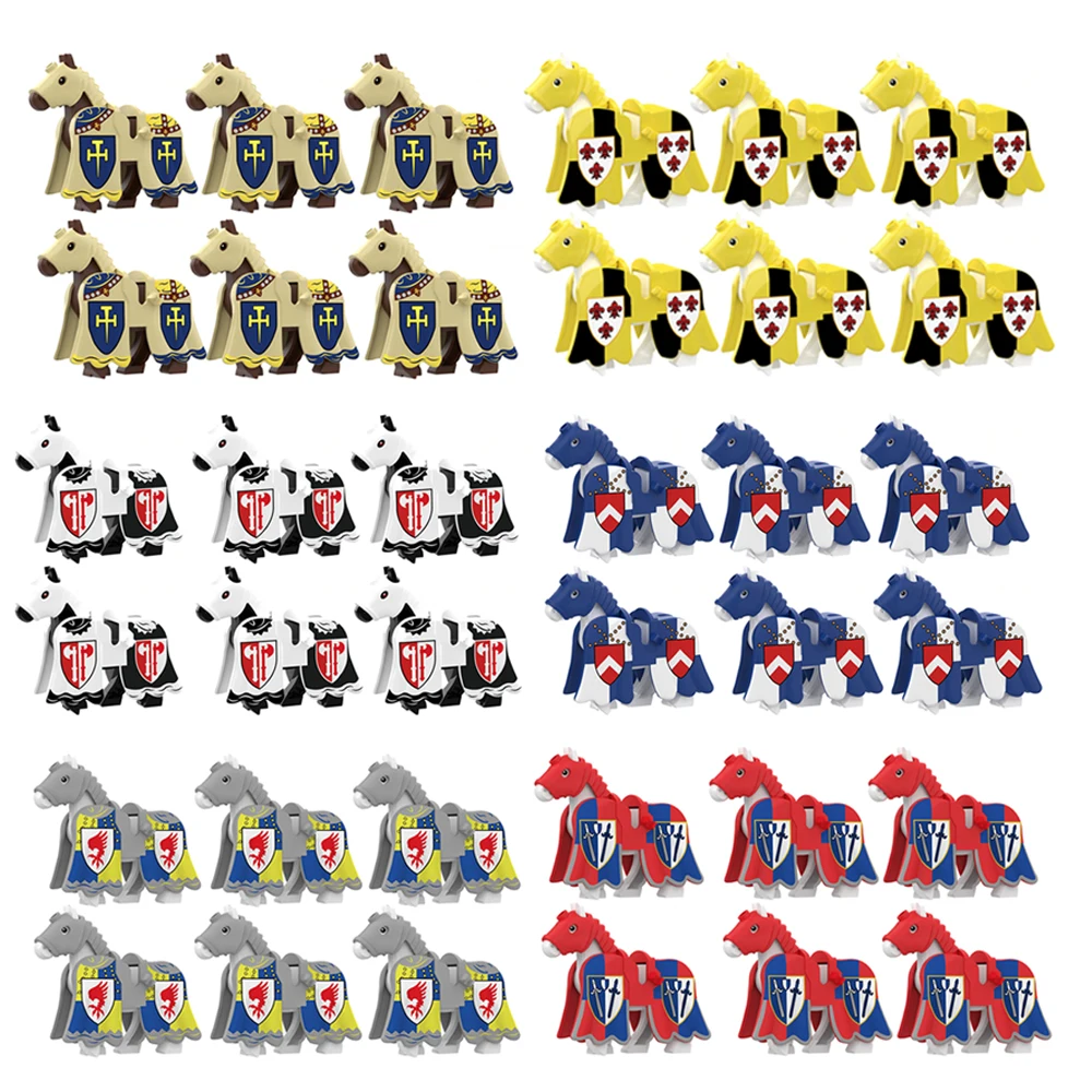 

6PCS MOC Medieval Solider Knight War Horse Building Blocks Castle Heavy Armored War Of The Saddle Rope Kid Toy Christmas Gifts