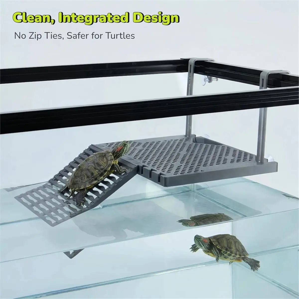 11·11COUPON Hanging Turtle Basking Platform with Built-in Food Tray, Zero Zip-Tied, Non-Slip Ramp Terrace, Resting Turtles Dock