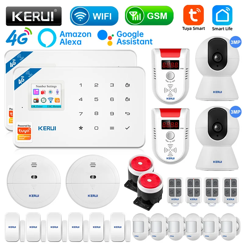 

KERUI W184 Tuya Security Protection Smart Home GSM 4G WIFI Alarms Anti Theft Security Alarm System Kit Sensor 6 Languages Garage