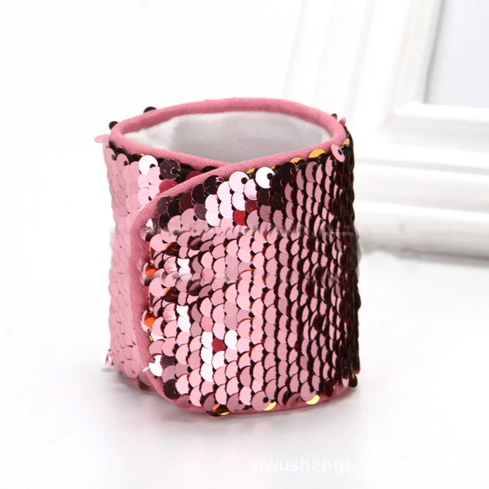 

Mermaid Theme Reversible Sequin Bracelet Flip Color Slap Wristband Pink Golden Glitter Band Adjustable Comfortable for Women