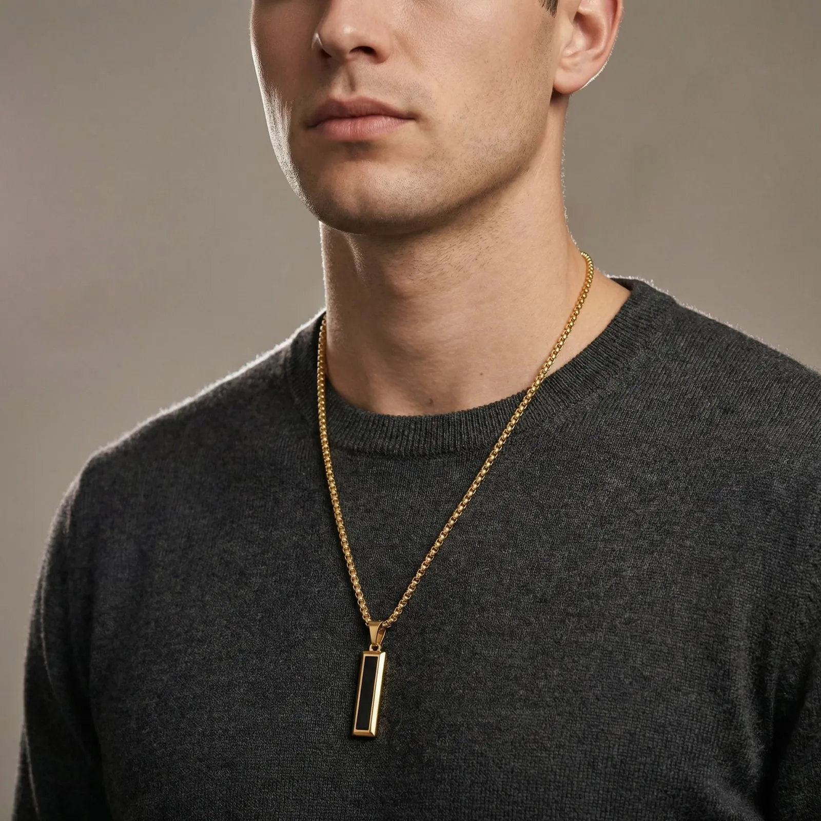 

Vnox Punk Vertical Geometric Pendant Necklace for Men, Gold Silver Color Stainless Steel Black Acrylic Box Chain Birthday Gifts