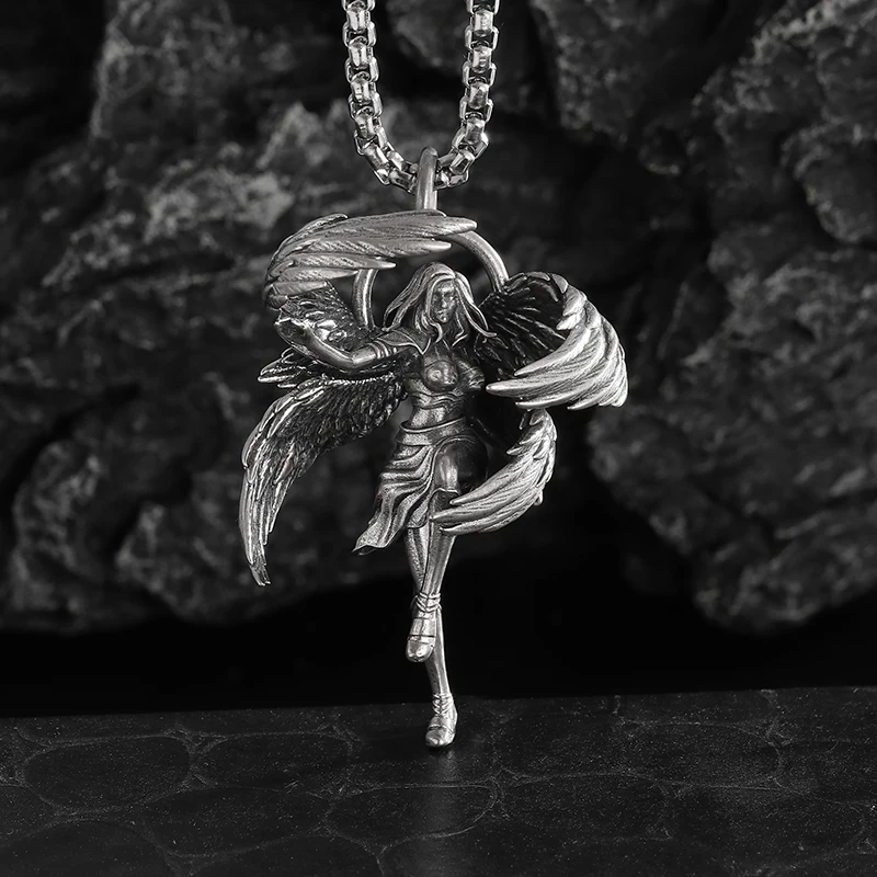 Exquisite Sexy Angel Four-Winged Pendant Angel Fashion Battle Angel Necklace Men's Punk Style Rock Party Clavicle Chain Jewelry