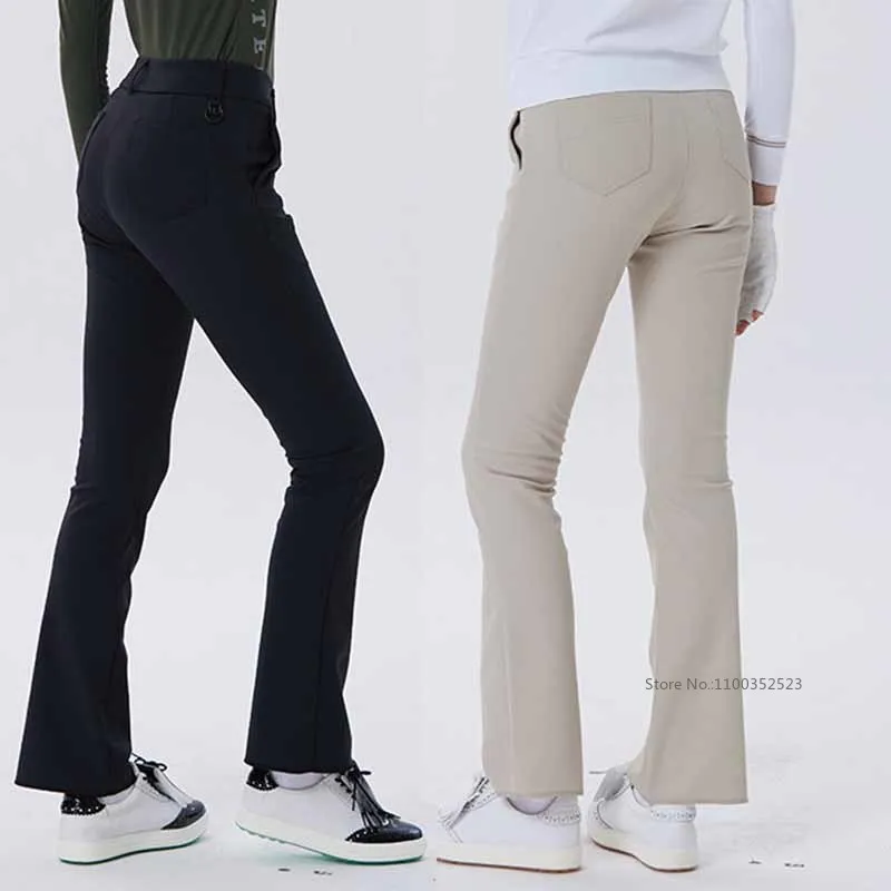 Blktee Golf Women Pants Elastic High Waist Trousers Winter Warm Fleece Golf Pants Ladies Slim Sports Flared Sweatpants S-XXL