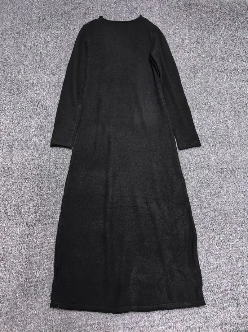 

Maxdutti French Minimalist Lace Up Turtleneck Long Sleeved Dress Elegant knitted Dress Elegant Party Dresses Vestidos Long Dress