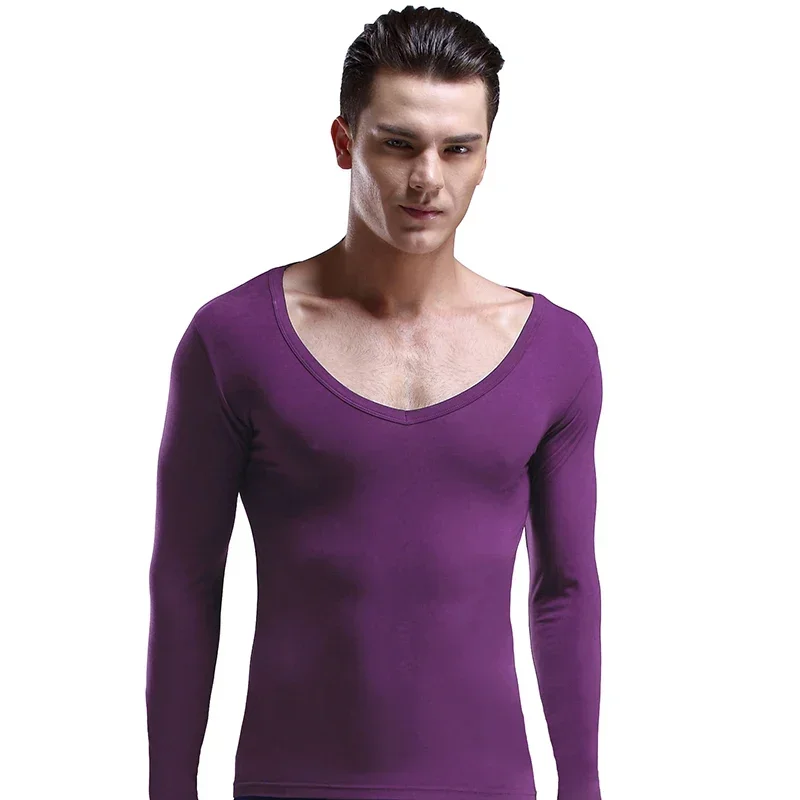 Herren-Unterhemd mit tiefem V-Ausschnitt aus Modal, warm, für den Herbst, einlagiges Unterhemd, Baumwollpullover, dünnes Oberteil, Unterwäsche