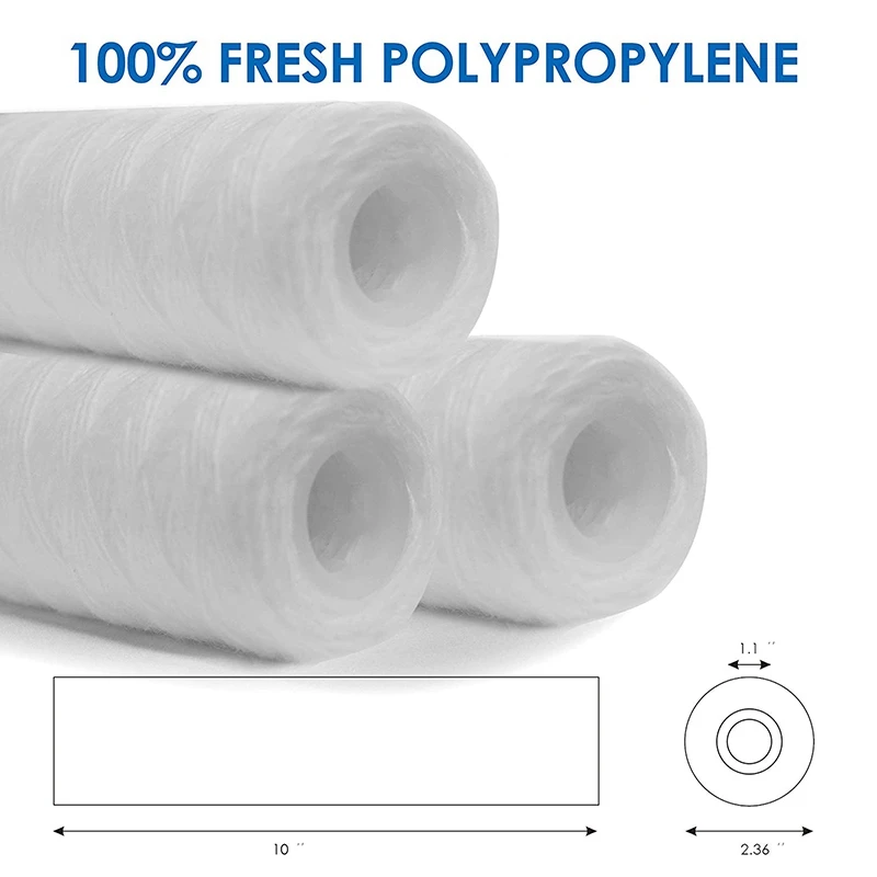 10 Inch x 2.5 Inch String Wound Sediment Water Filter Cartridge Whole House Sediment Filtration, Universal Replacem