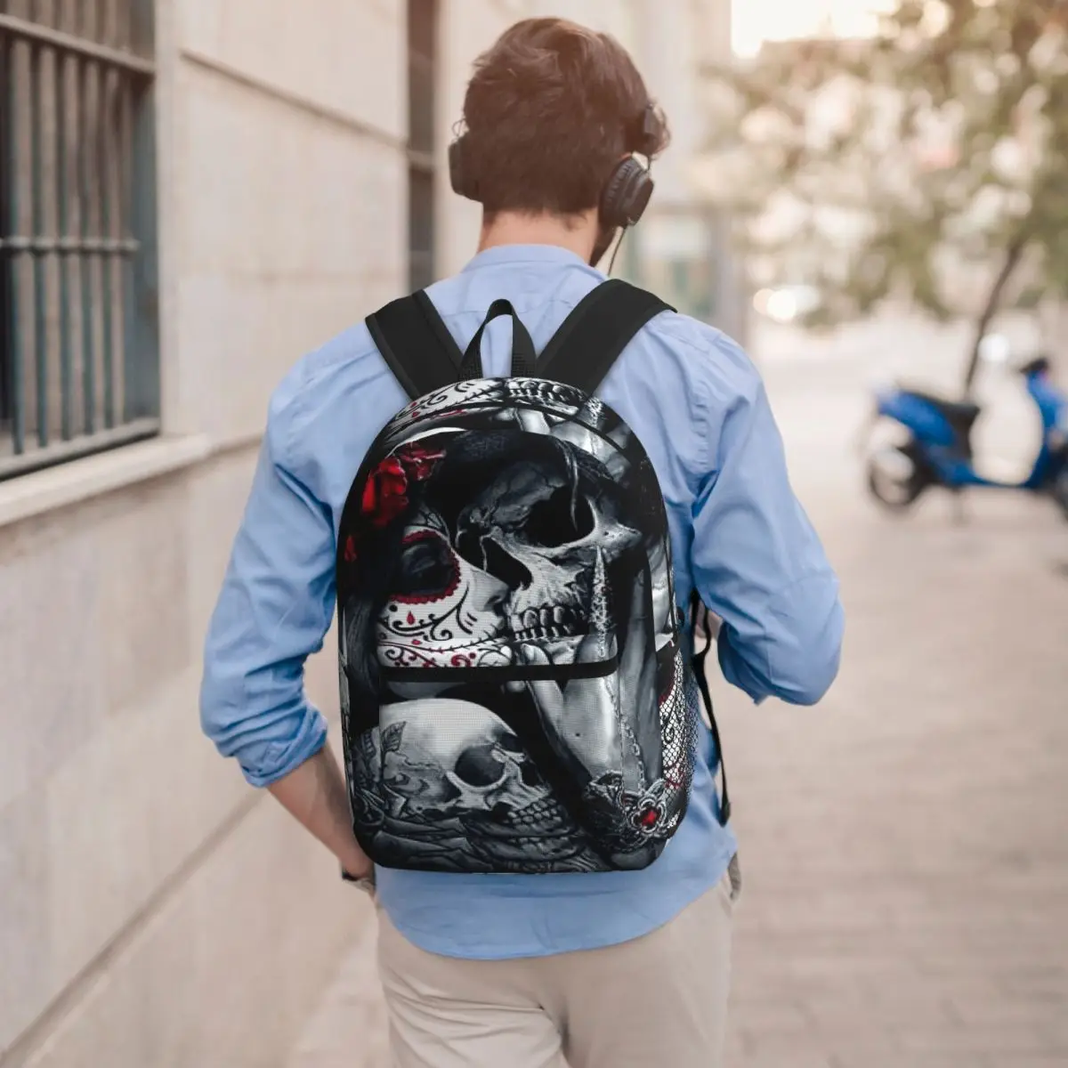 

Black Red Gothic Skull Couple Backpack Student BookBag Children School Bag Laptop Shoulder Bags for Men Women