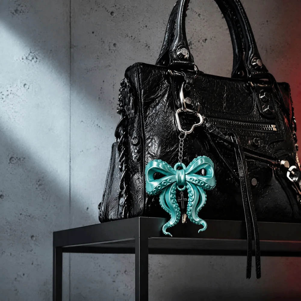 3D Printed Octopus Tentacle Bow Keychain Fashion Unique Octopus Bow Pendant Cross Creative Cthulhu Style Keyring Backpack Decor