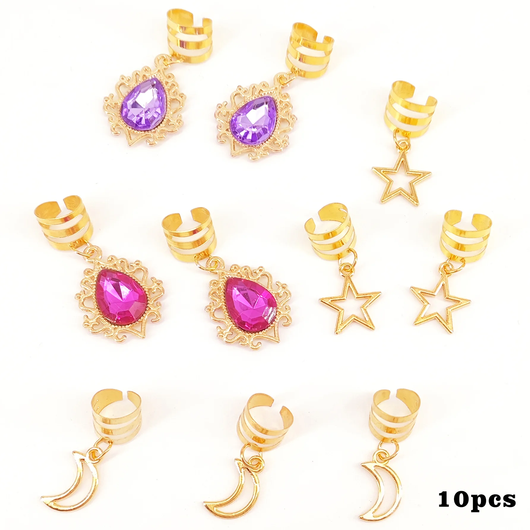 Anneaux d'extension de cheveux en alliage, pendentif étoile de Style ancien, accessoires tressés pour Hanfu et Cosplay, facile à porter, 10 pièces