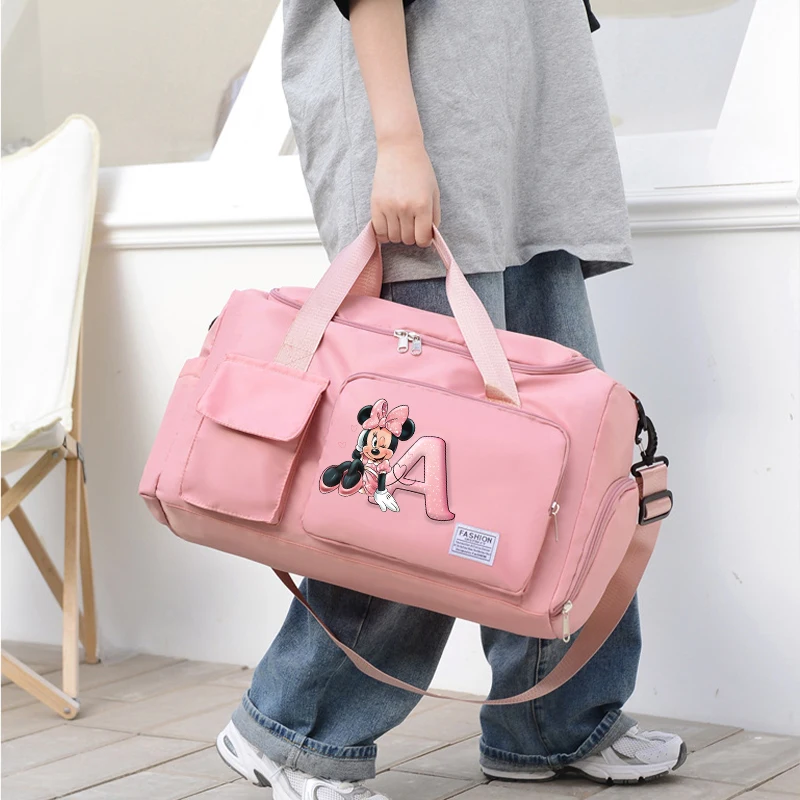 Minnie Mouse Disney Letter Tote Travel Bag Portable HandBag Large Capacity Storage Bags Gym Duffle Pack with Shoe Compartment