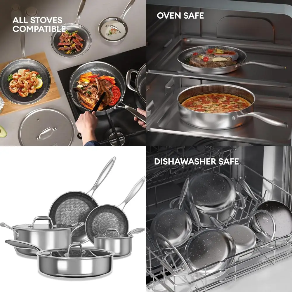 Juego de Utensilios de Cocina Antiadherentes: Sartenes, Olla para Sartear, Olla para Caldos con Tapas, Aptos para Inducción y Horno, Aptos para Lavavajillas