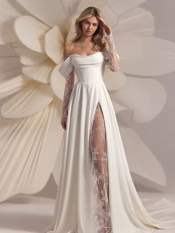 LORIE Lace Long Sleeve Wedding Dresses Off Shoulder A-Line Bridal Gowns Backless Princess Appliques Bride Gown Customized - Image 7