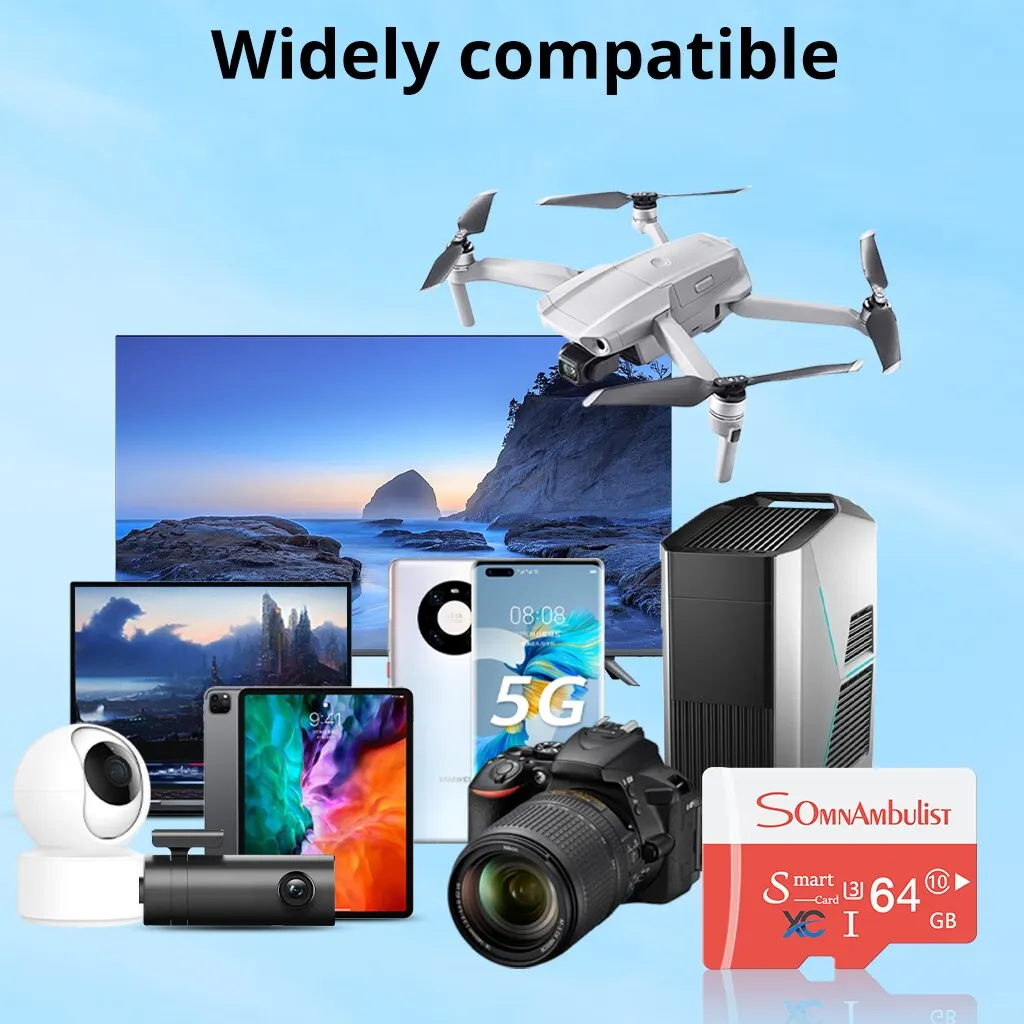 SomnAmbulist 64GB High Speed C10 U3 Memory Card V30 For Drones Cameras Surveillance Devices TF Card 64GB A1 Mini TF Card