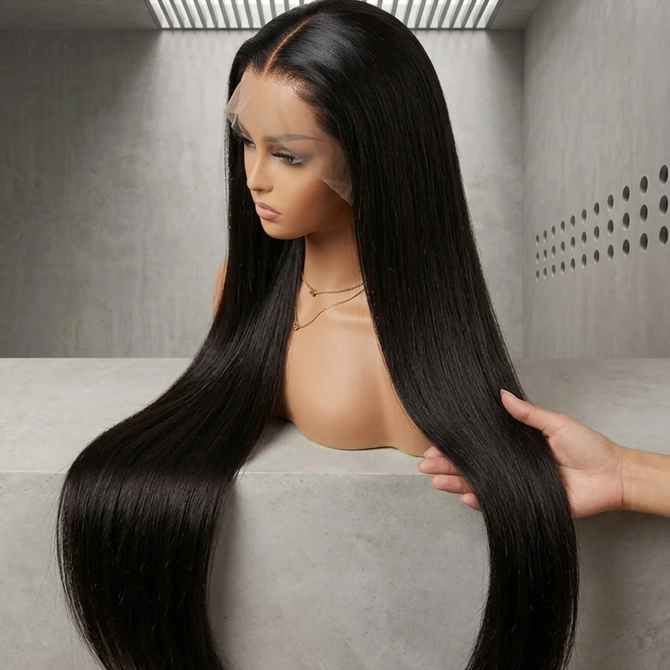 

40 Inch Extra Long 250% Density Natural Black 13x6 HD Lace Frontal Bone Straight Silky Soft 13x4 Remy Human Hair Wig Pre Plucked Hairline Invisible Bleached Knots Wear and Go 5x5 Glueless Closure Bouncy Thick Full Ends