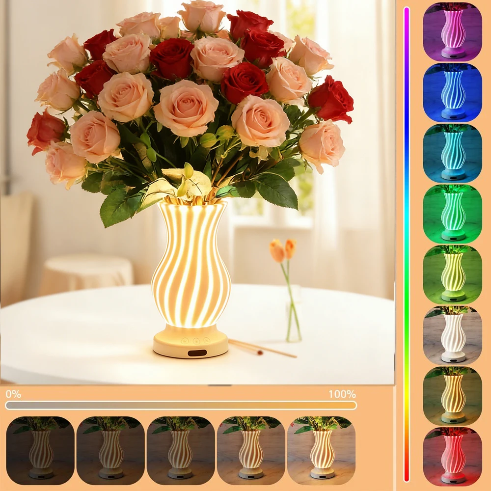 

RGB vase light 3D Desk Lamp Bedroom Bedside Lamp LED Night Light Coffee Shop Card Seat Atmosphere Lamp Dimmable Desk Lights