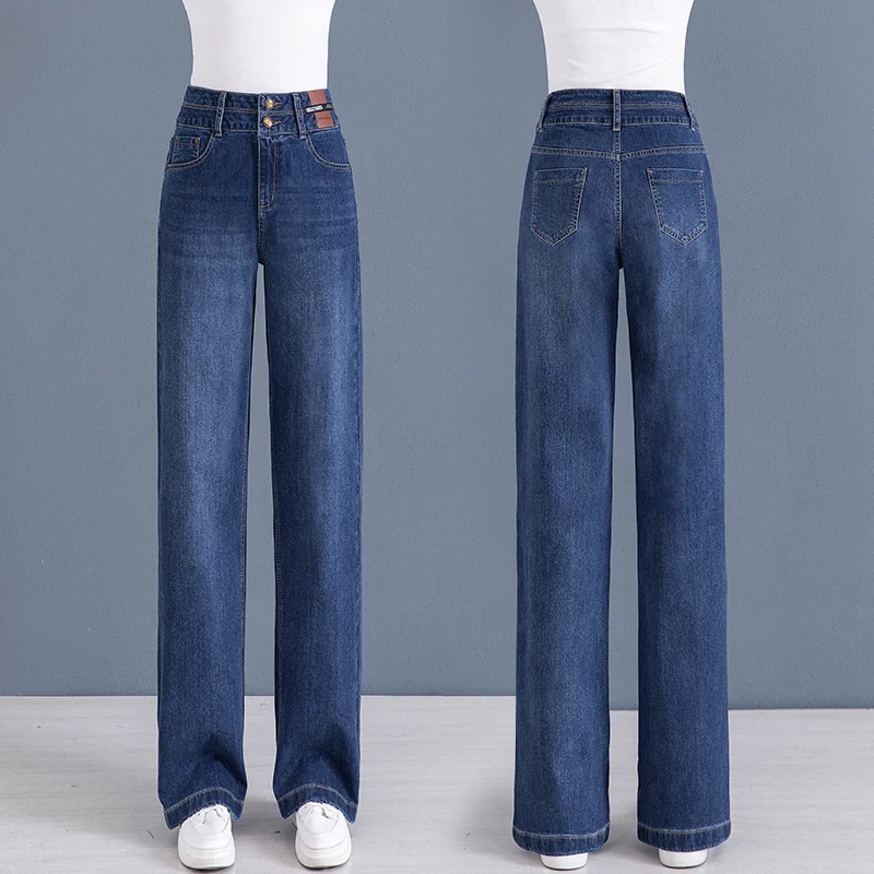 

New Women's Jeans Casual Straight Leg Thin Spring Autumn High Waist Denim Pants High Temperature Regulation Long Pants Deep C...