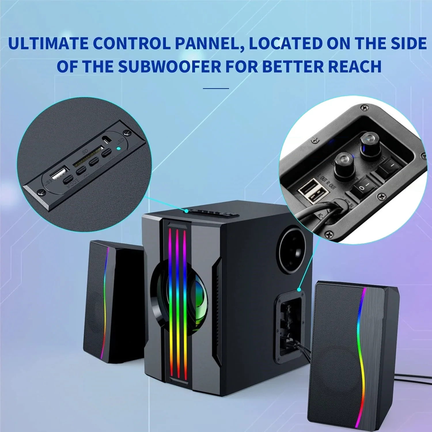 مكبرات صوت للكمبيوتر مع مضخم صوت ومكبرات صوت بلوتوث تعمل بمنفذ USB ومكبرات صوت للكمبيوتر المكتبي ونظام سماعات الوسائط المتعددة للألعاب والأفلام