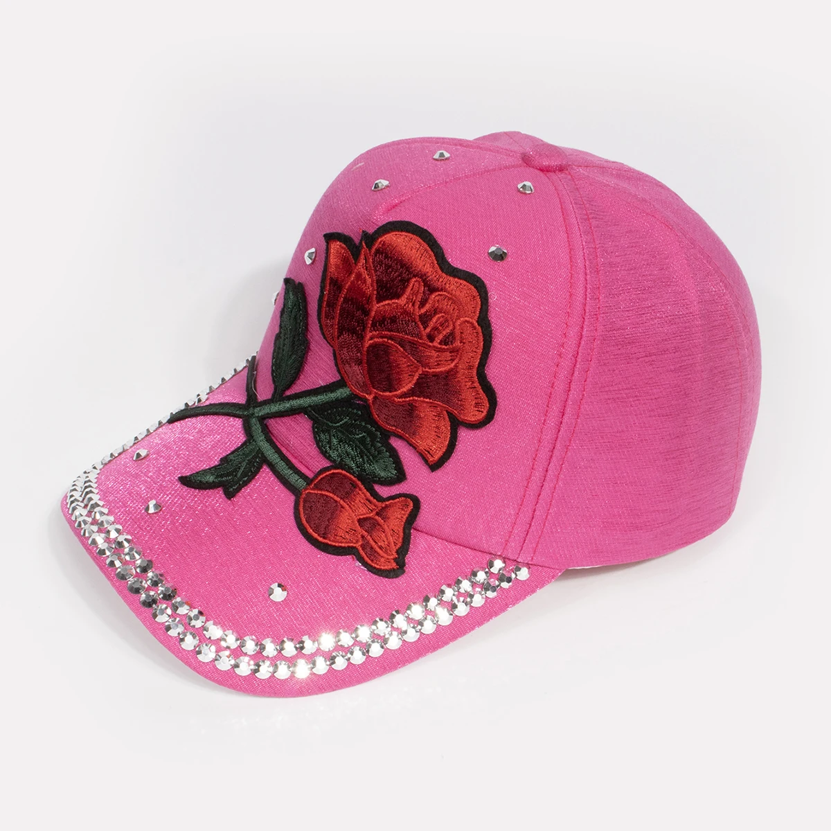 Damen Vintage Baseballkappe mit Großer Rosen-Dekoration Strass-Verzierung Modische Mütze Elegante Rosenblüten-Krone Kopfbedeckung Caps – Detail 7