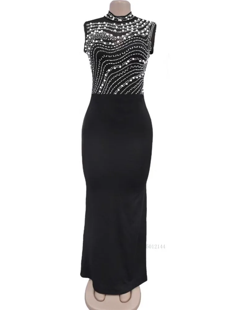

Sexy Sleeveless Hip Stretch Slim Dress Nightclub Party Club Banquet Prom See-through Splicing with Hot Diamonds 2026