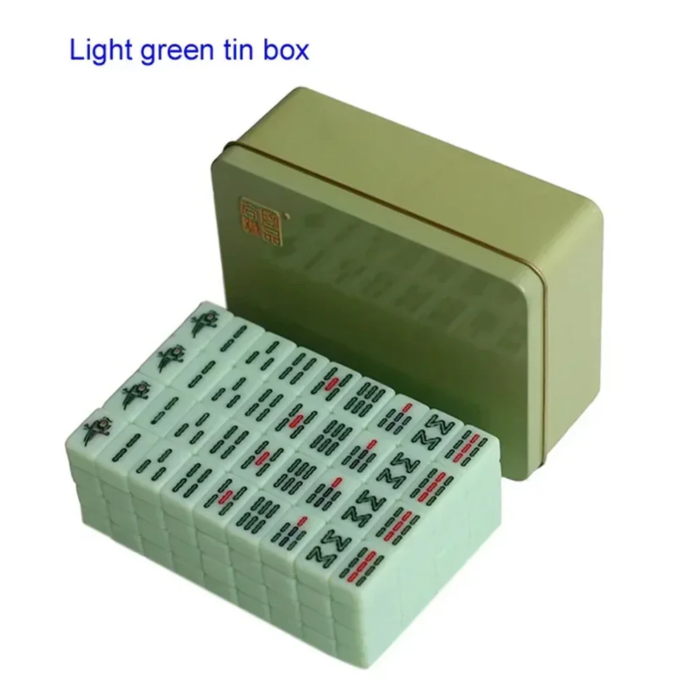 

20*14mm/26*18mm Mini Chinese Mahjong Tiles 144pcs/set Tin Box Packaging Portable Travel Game Set for Family Party