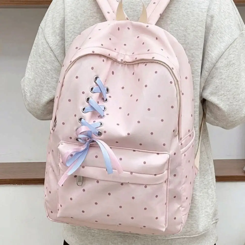 Laptop Bag Bow Dot Backpack Daypack Large Capacity Students School Bag Polyester Durable Nylon Backpack Outdoor