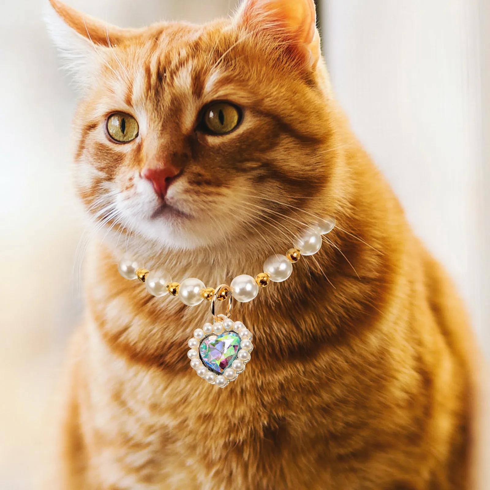 

Pearl Necklace Adjustable Cat Dog Collar S Size Decorative Jewelry for Pets Party Festival Celebration