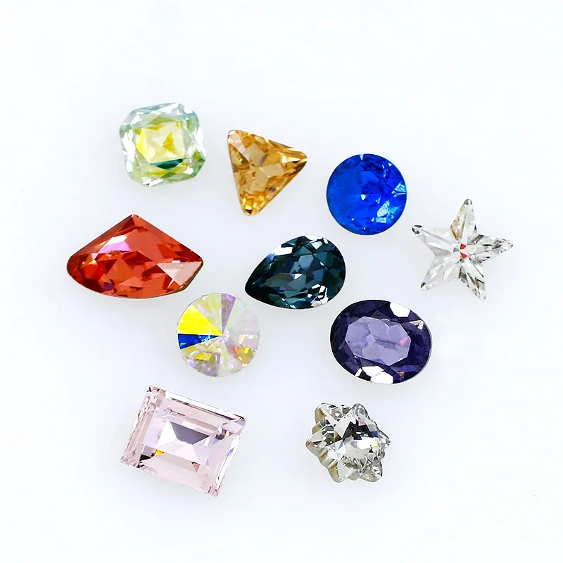 40pcs Glisten Mixed Color Size Shape Pointback Rhinestone K9 Crystal Nail Art for Clothes Shoes Bag DIY