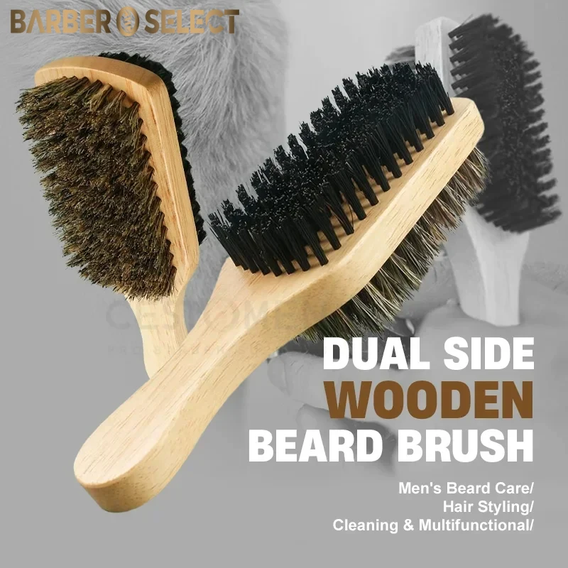 New Men Bristle Hair Brush Wooden Wave Brush for Male Beard Hairbrush Dual-purpose Double-sided Beard Brush Barber Styling Tools