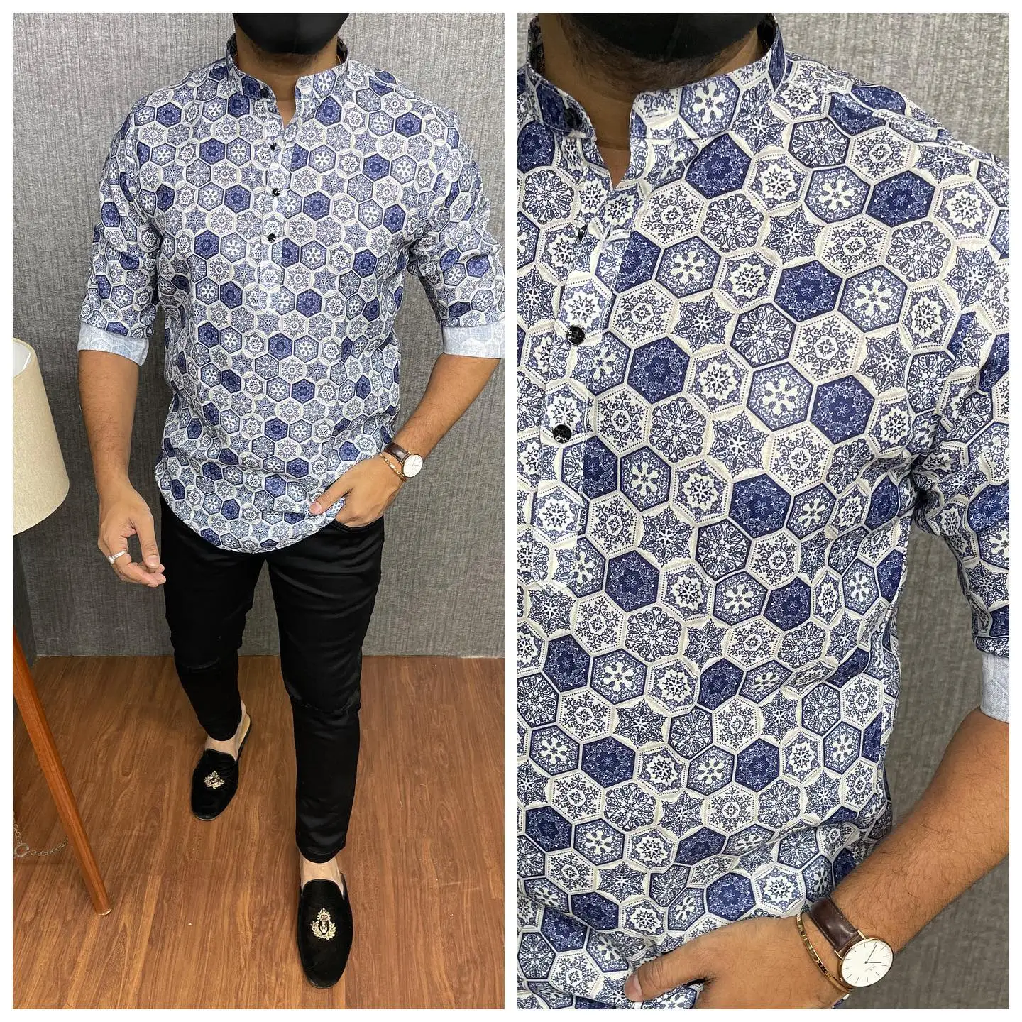 الرجال قميص مسلم فضفاض الربيع الوقوف قمصان عادية قفطان كم طويل ثوب مسلم قميص الملابس عباية قمصان النمط الوطني #6