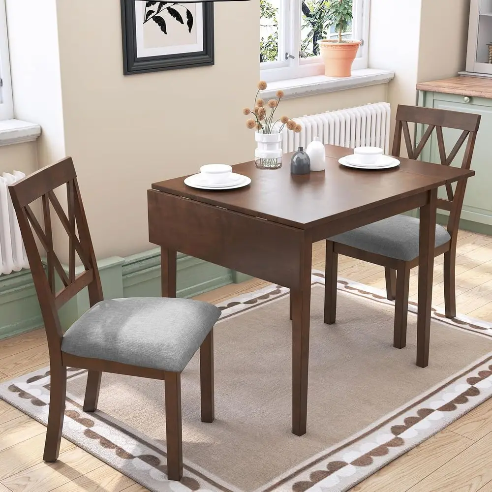 

3-Piece Drop Leaf Dining Set with 2 Upholstered Chairs for Small Spaces, Brown