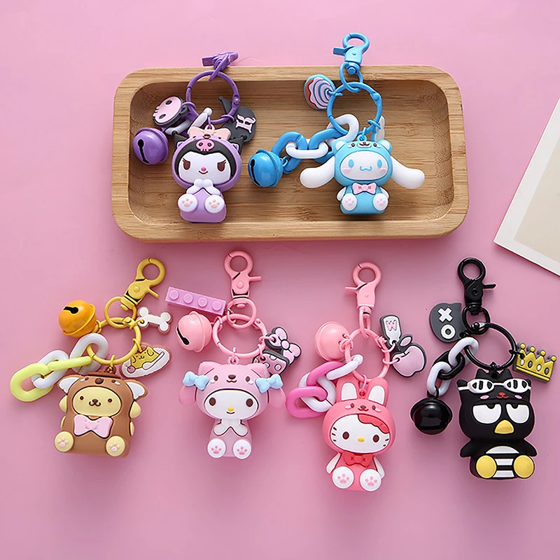 Kawaii Sanrio Anime Hello Kitty Keychain Cartoon Melody Kuromi Cinnamoroll Toys Cute Pendant Dolls Car Key Ring Girl&Child Gifts