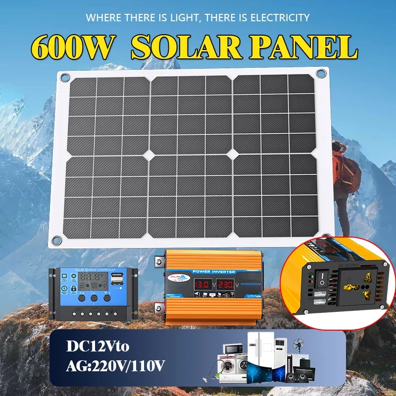 4000W Complete Solar Power Kit with 12V to 110V/220V Pure Sine Inverter – Panel & Charge Controller for Home Power Generation